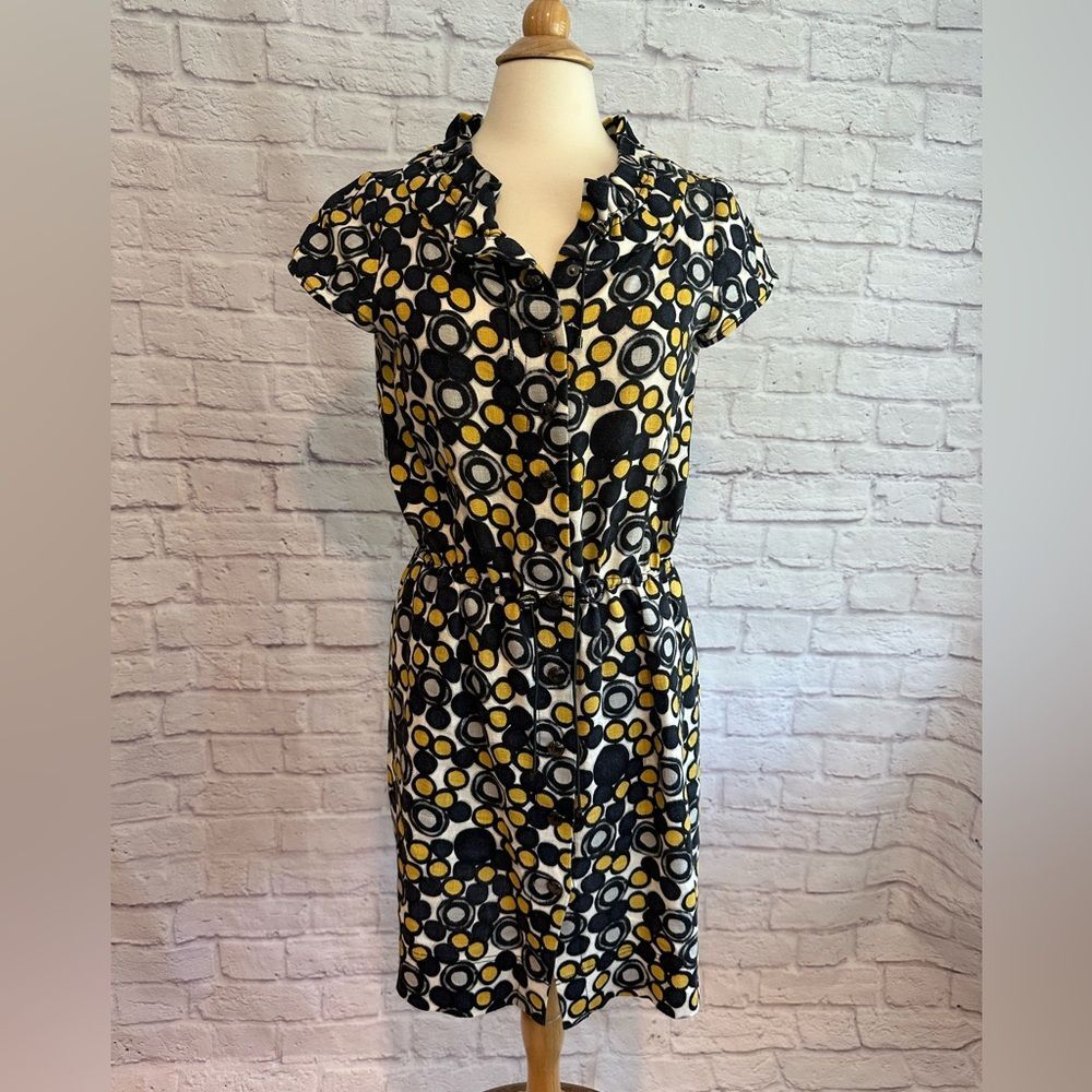 Worth Black and Yellow Circle-Print Midi Dress